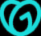 Turquoise abstract logo with interlocking curved lines forming a heart-like or creative G letter shape